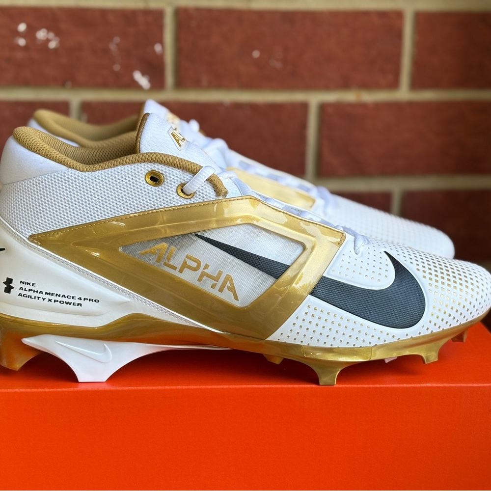 Nike Alpha Menace 4 Pro White Gold Size 14 Mens New Football Cleats